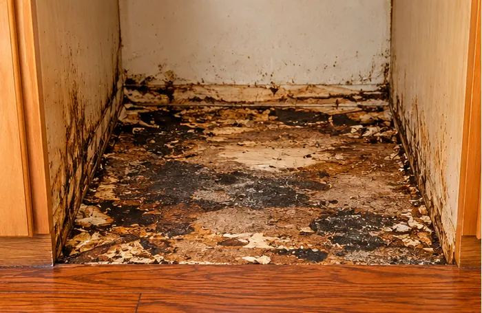 National Floors - Hidden Dishwasher Water Damage Hidden dishwasher leak causing water damage beneath kitchen cabinet