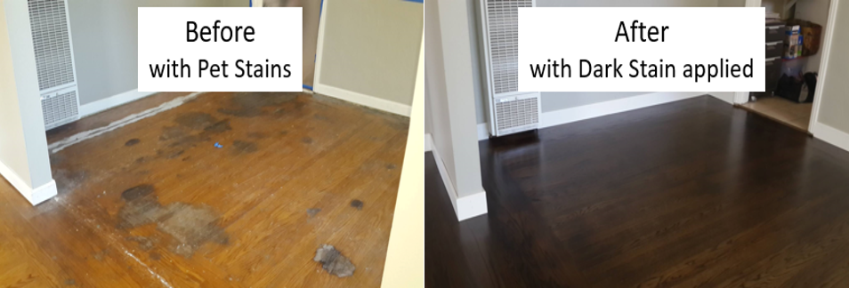 hardwood floor pet stains repaired with dark color stain-national floors 954x324