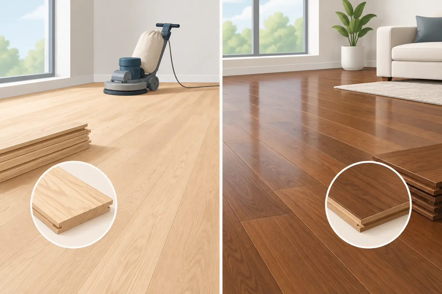 Finished on site hardwood floor with smooth flat surface and custom finish